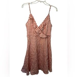 QED London frill wrap cami mini dress in pink gingham print NWT